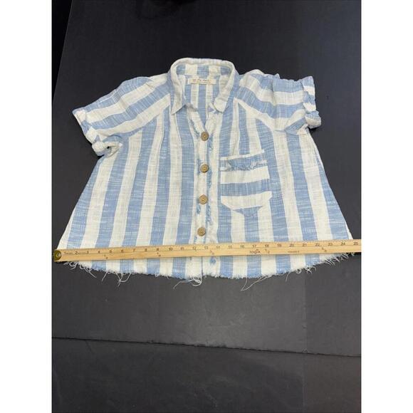 We the Free Classic Boho Beach Gauze Cropped Fringe Striped Button Blouse Small - Picture 15 of 15